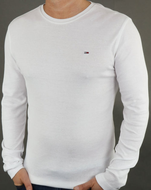 Tommy Jeans Rib Cotton Long Sleeve T Shirt White