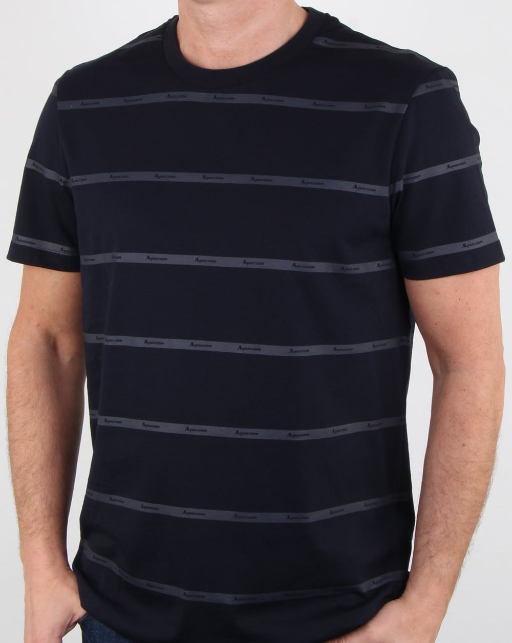 Aquascutum Whillan Aqua Stripe T Shirt Navy