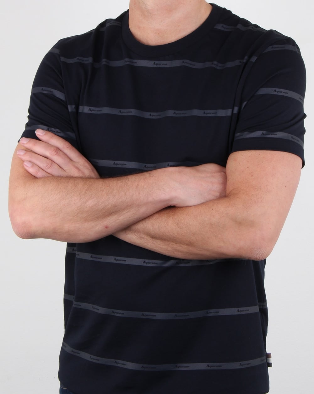 Aquascutum Whillan Aqua Stripe T Shirt Navy