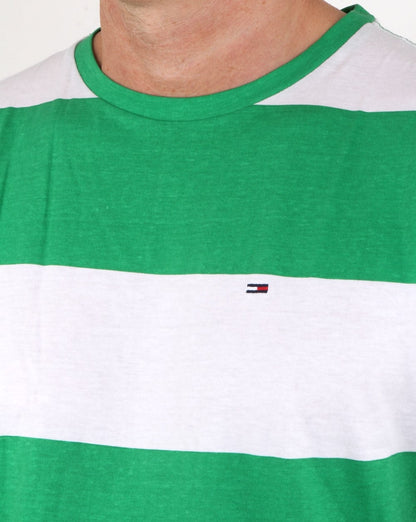 Tommy Hilfiger Race Stripe T Shirt Jellybean Green and White