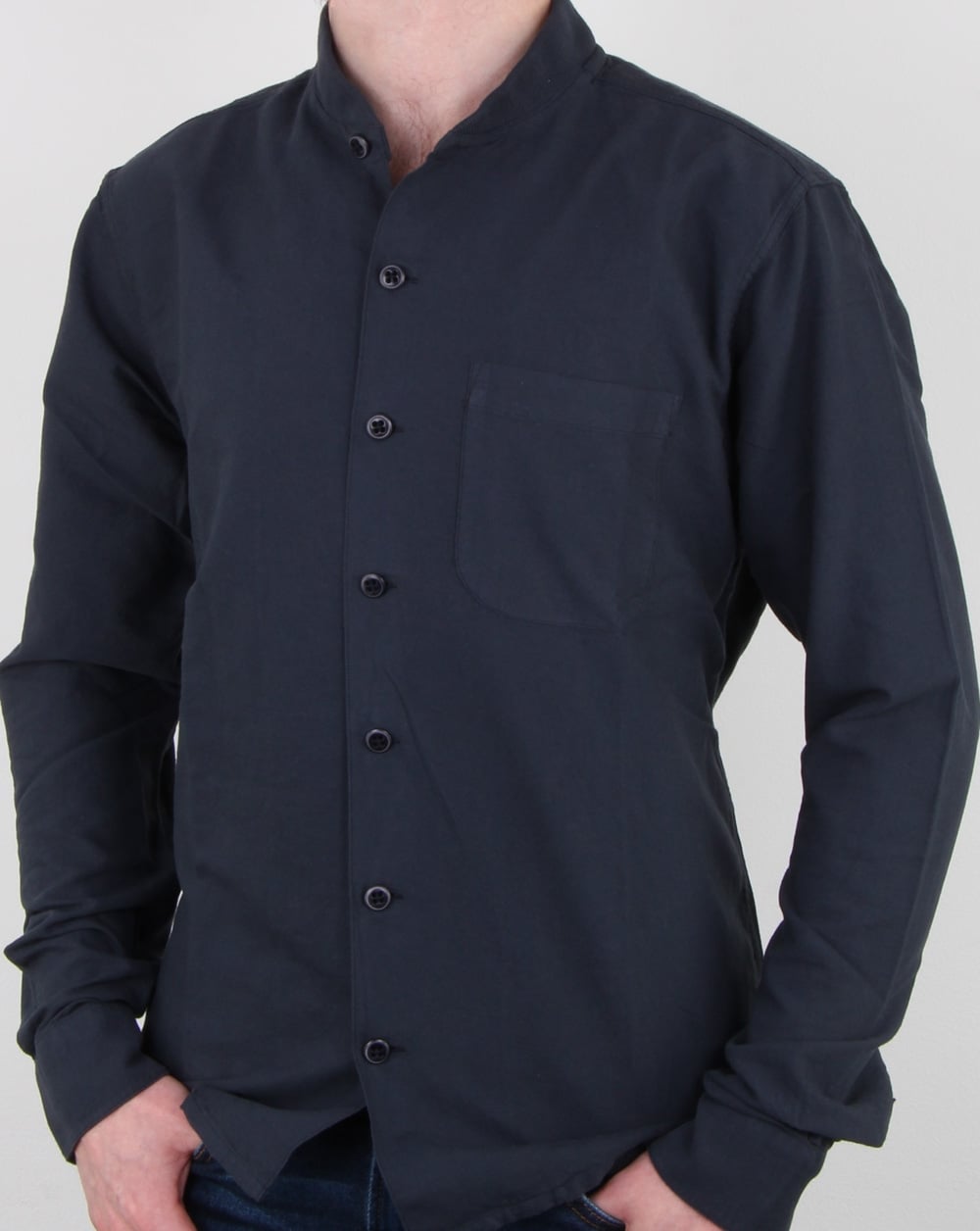 Ymc Rib Collar Shirt Navy