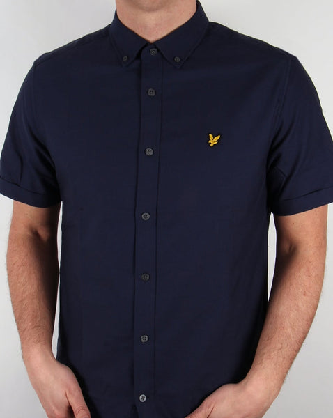 Lyle And Scott Short Sleeve Oxford Shirt Navy Button