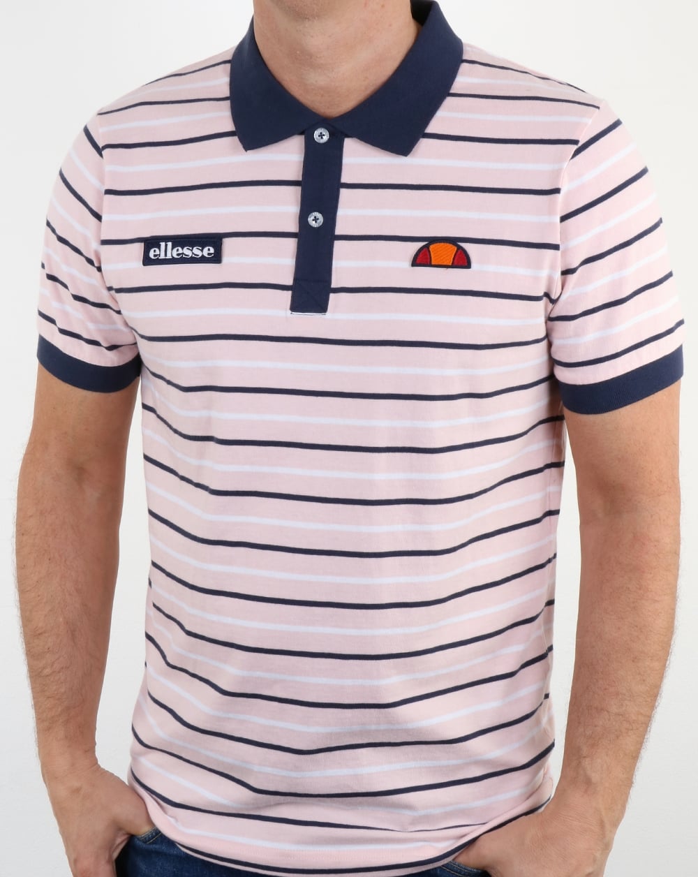 Ellesse Light Pink Navy Striped Polo Shirt