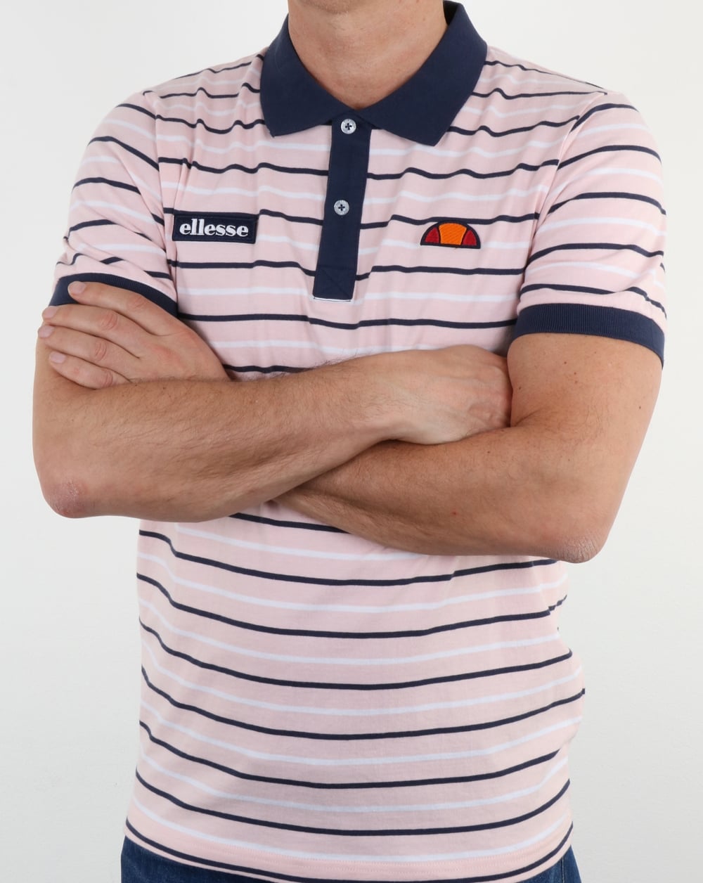 Ellesse Light Pink Navy Striped Polo Shirt