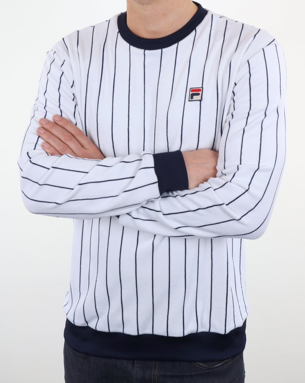 Fila Vintage Velour Stripe Sweat Top White