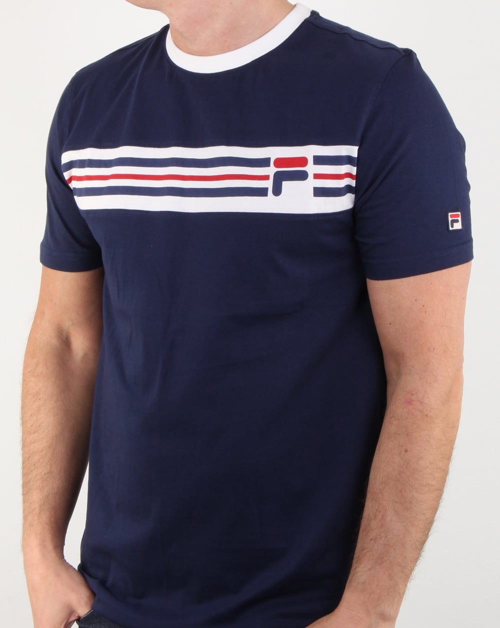 Fila Vintage Chest Stripe T Shirt Navy