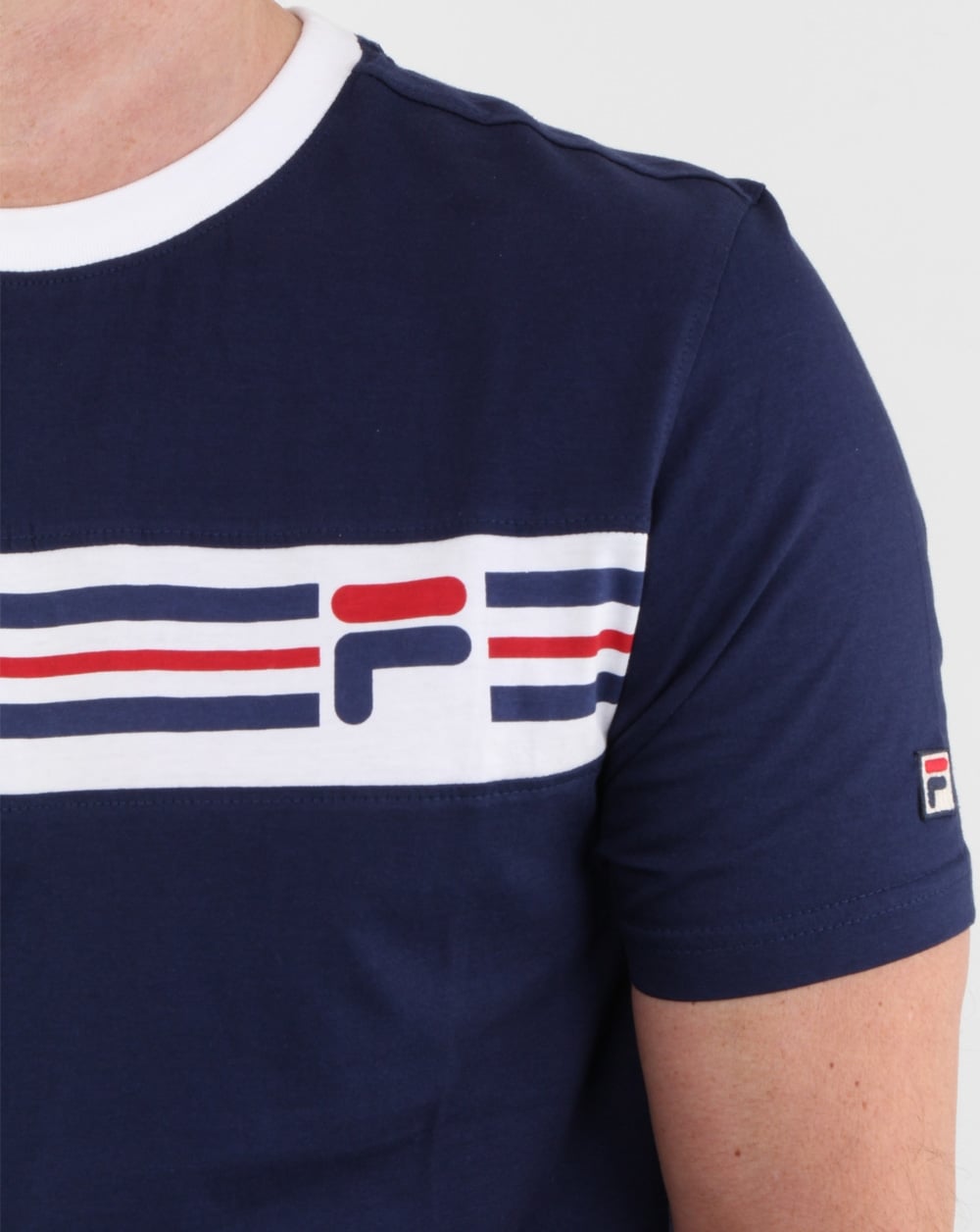 Fila Vintage Chest Stripe T Shirt Navy