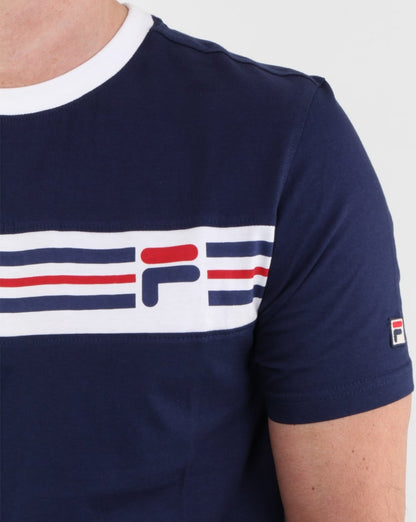 Fila Vintage Chest Stripe T Shirt Navy