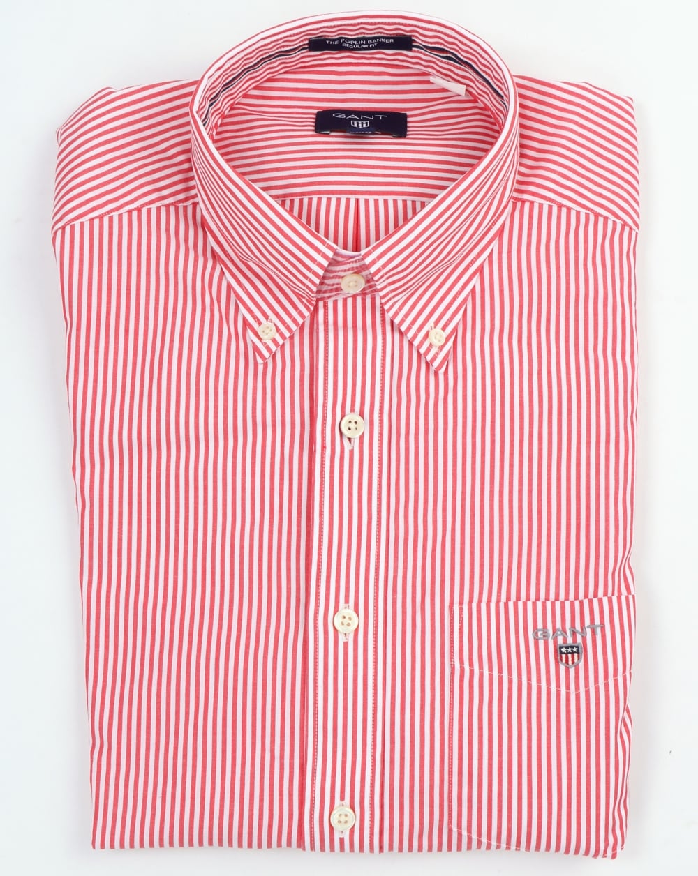 Gant Poplin Banker Striped Shirt Bright Red