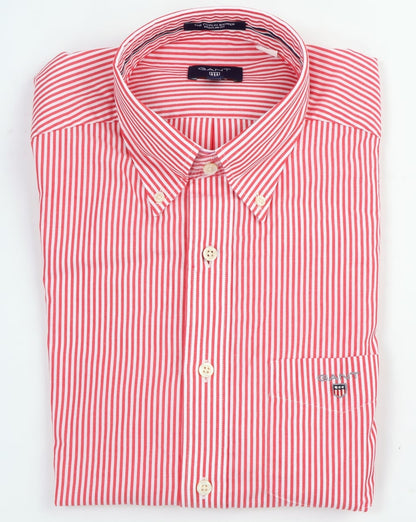 Gant Poplin Banker Striped Shirt Bright Red