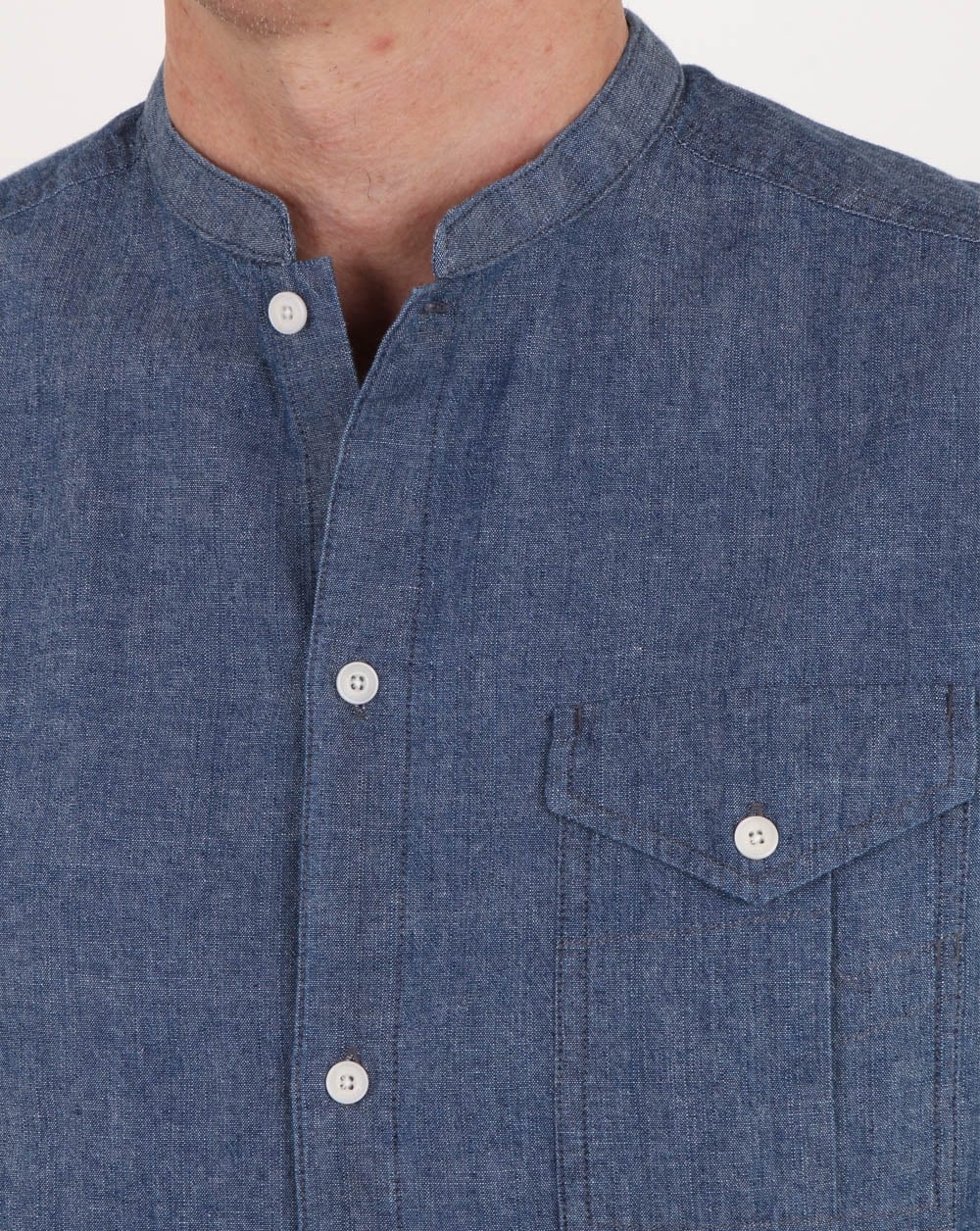 Pretty Green Nightingale Collarless Shirt Indigo