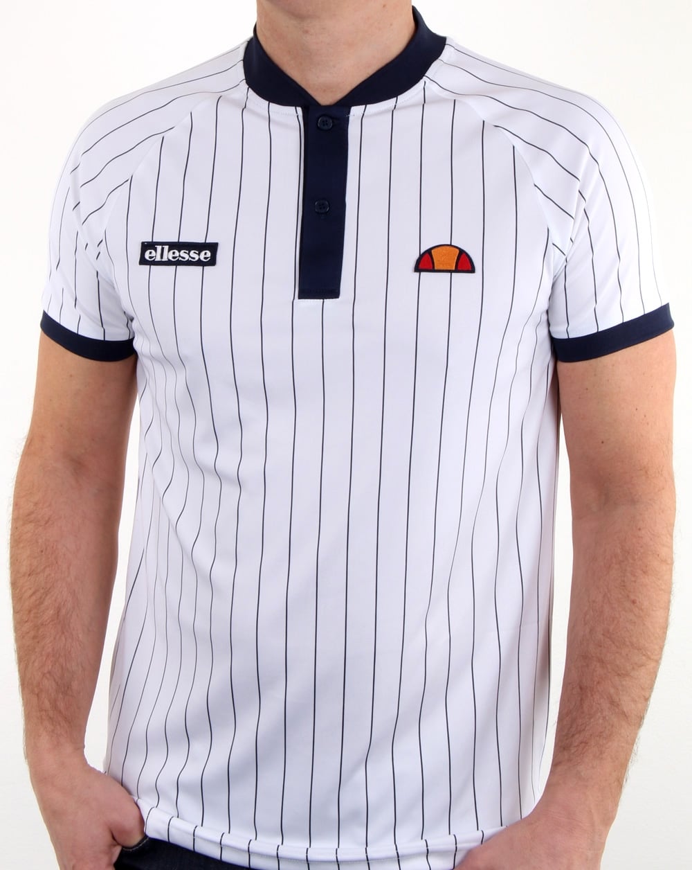 Ellesse Pin-Stripe Polo Shirt White