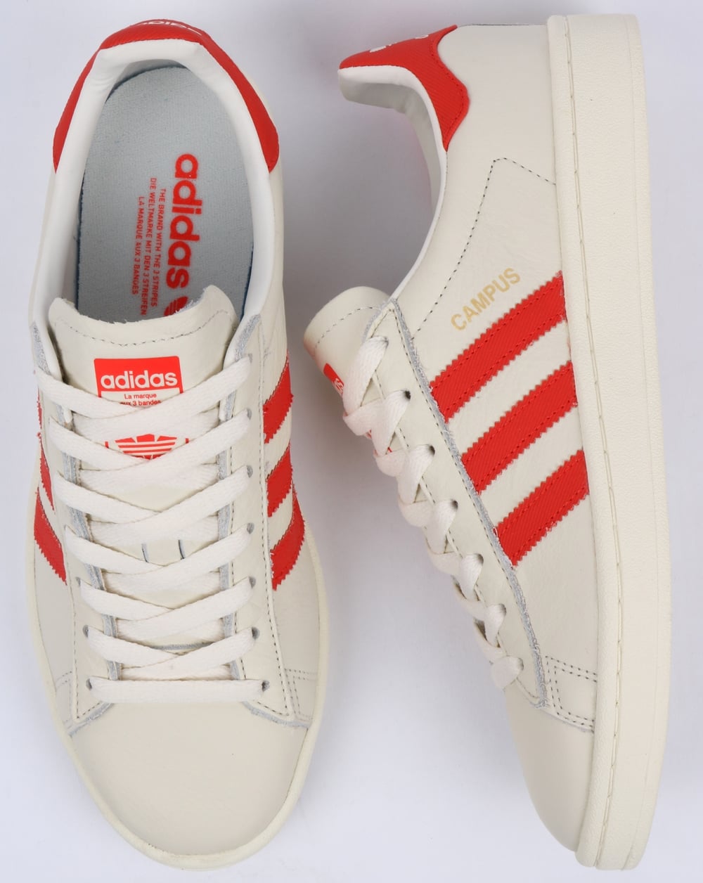 Adidas Campus Leather Trainers Off White/Orange