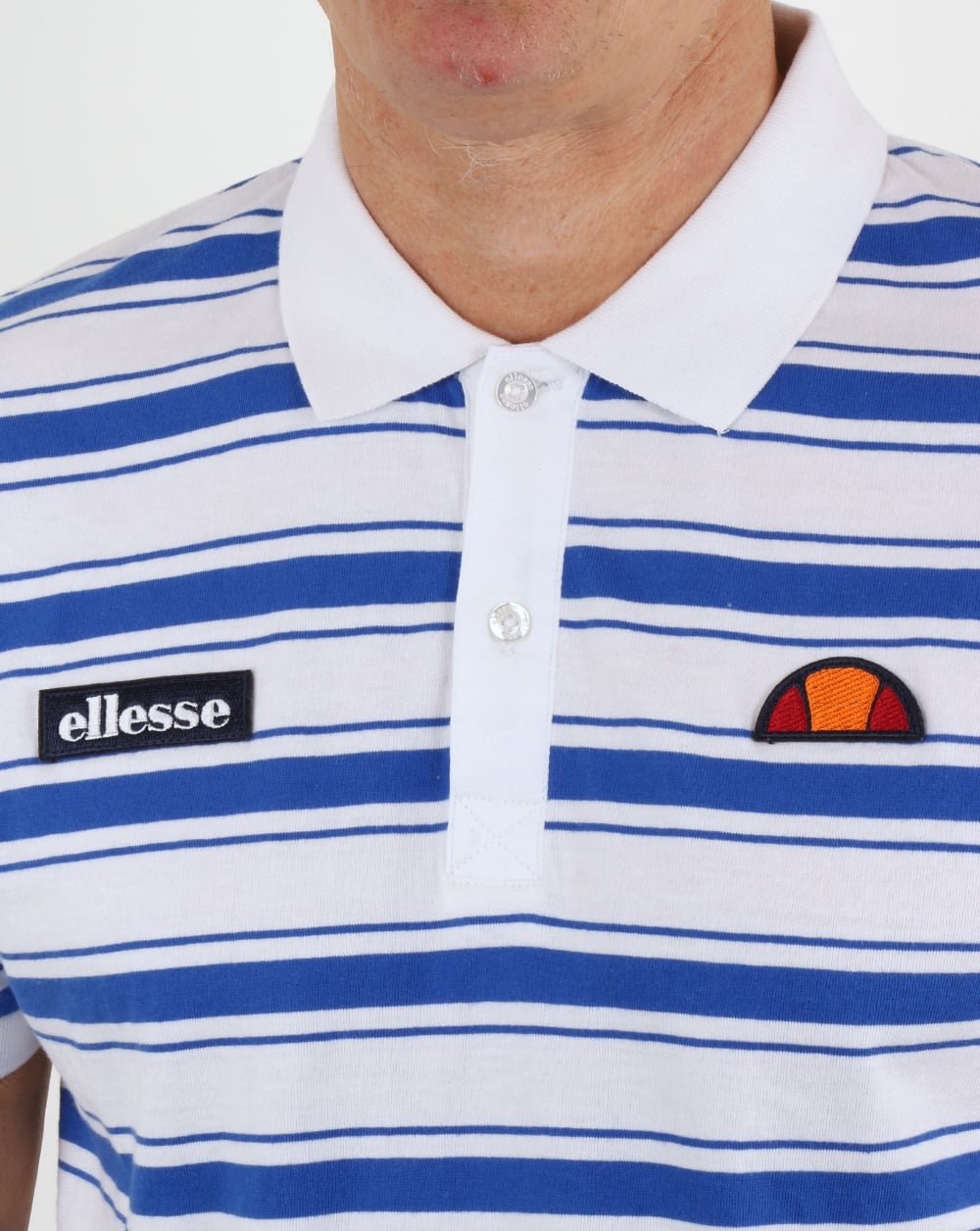 Ellesse White Blue Striped Polo Shirt