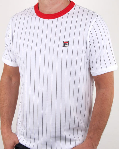 Fila Vintage Pinstripe T Shirt White/navy/red