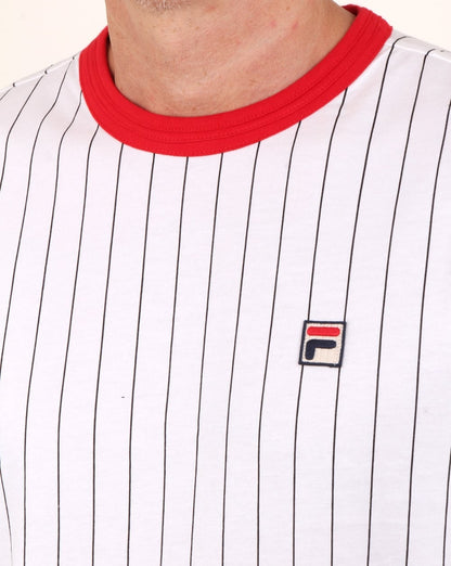 Fila Vintage Pinstripe T Shirt White/navy/red