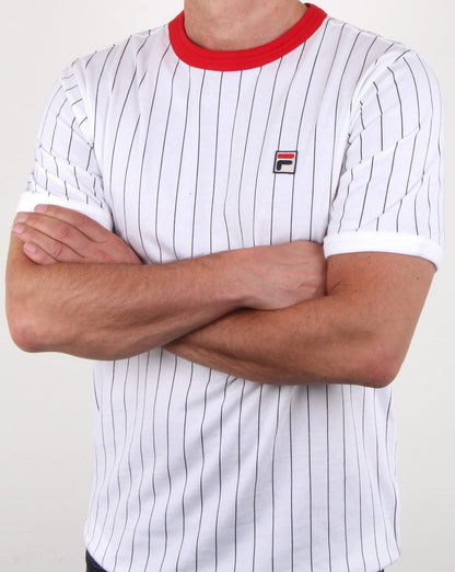 Fila Vintage Pinstripe T Shirt White/navy/red