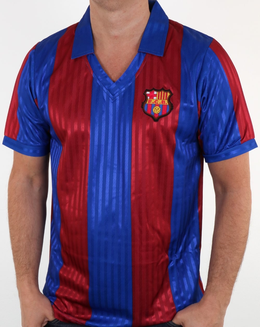 80s Casual Classics Barcelona 1992 Retro Football Shirt Red Blue