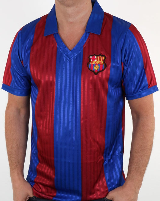 80s Casual Classics Barcelona 1992 Retro Football Shirt Red Blue