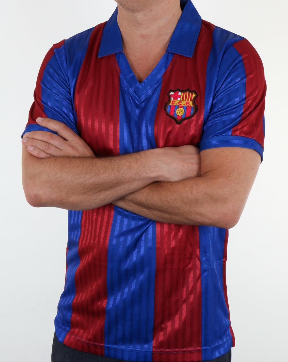 80s Casual Classics Barcelona 1992 Retro Football Shirt Red Blue