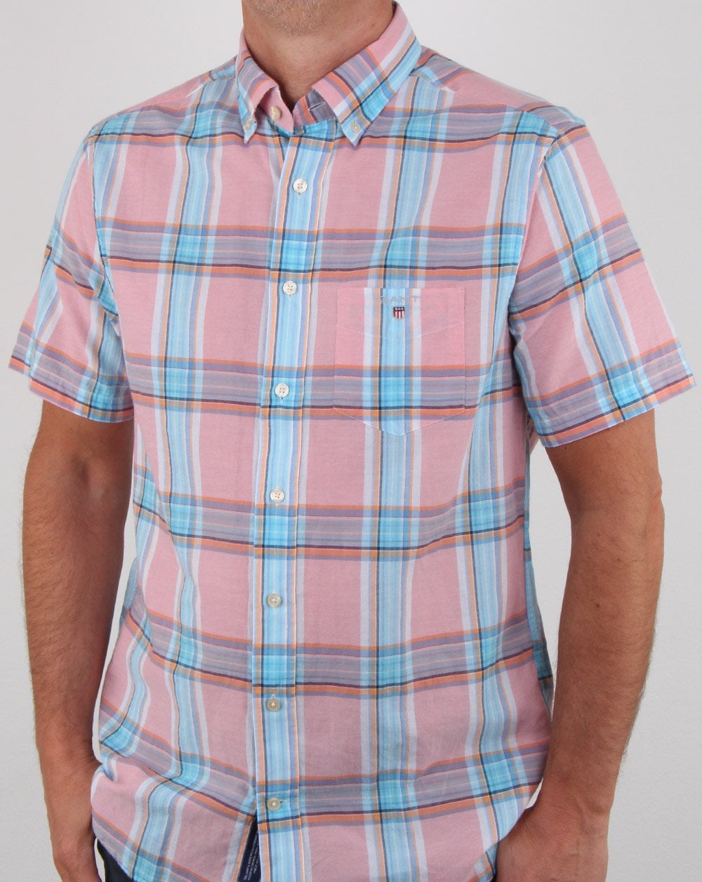 Gant Indian Madras Short Sleeve Shirt Pink