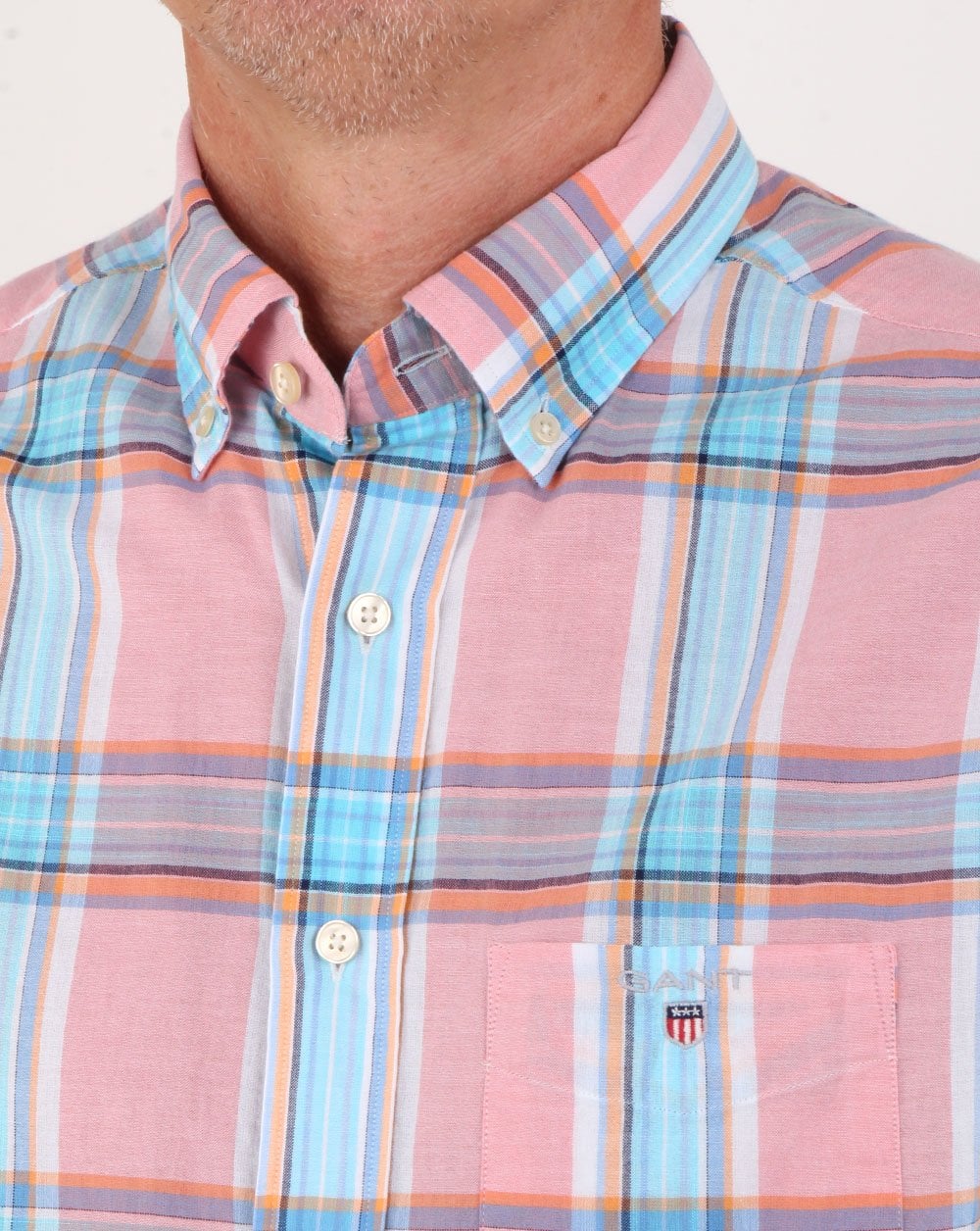Gant Indian Madras Short Sleeve Shirt Pink