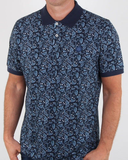 Pretty Green Floral Print Polo Shirt Navy
