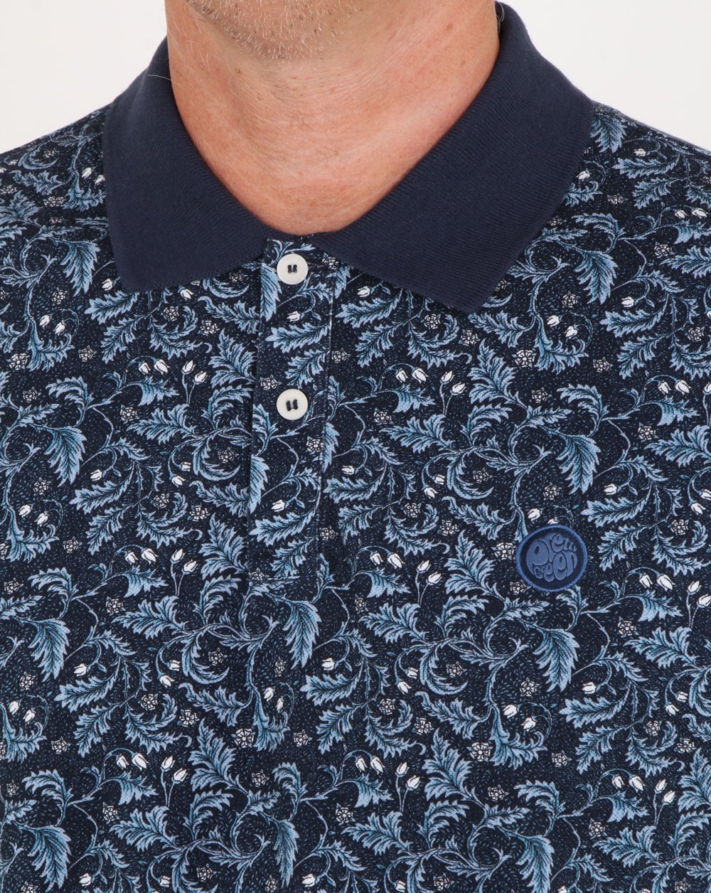 Pretty Green Floral Print Polo Shirt Navy