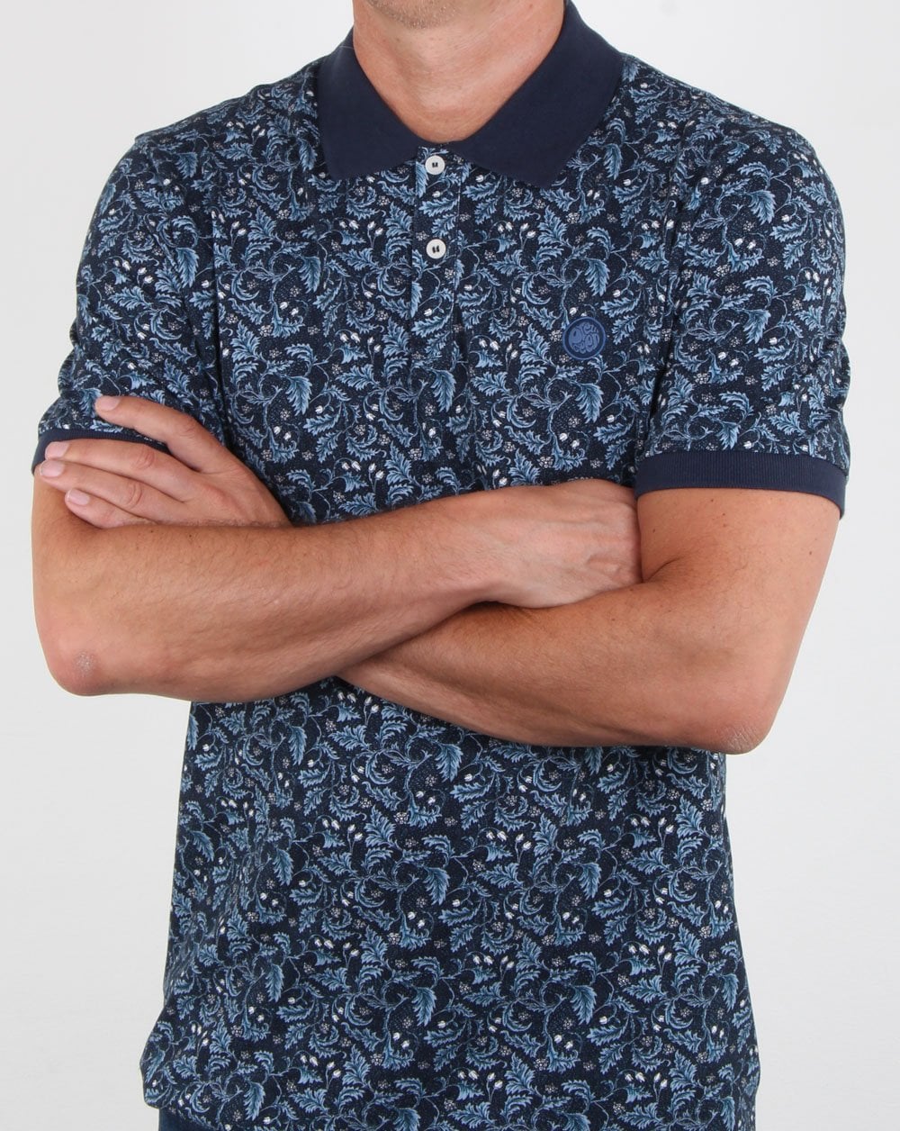 Pretty Green Floral Print Polo Shirt Navy