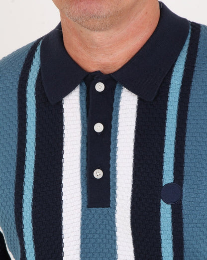 Pretty Green Striped Knitted Polo Navy