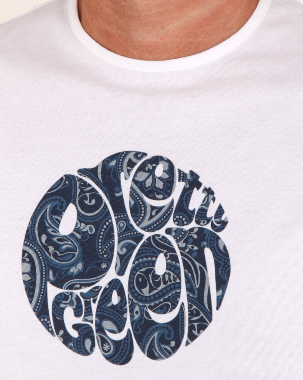 Pretty Green Thornley Paisley Logo T Shirt White/navy