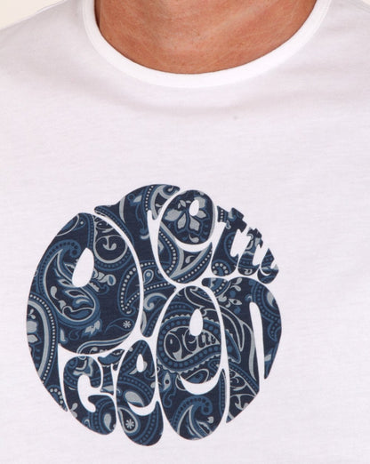 Pretty Green Thornley Paisley Logo T Shirt White/navy