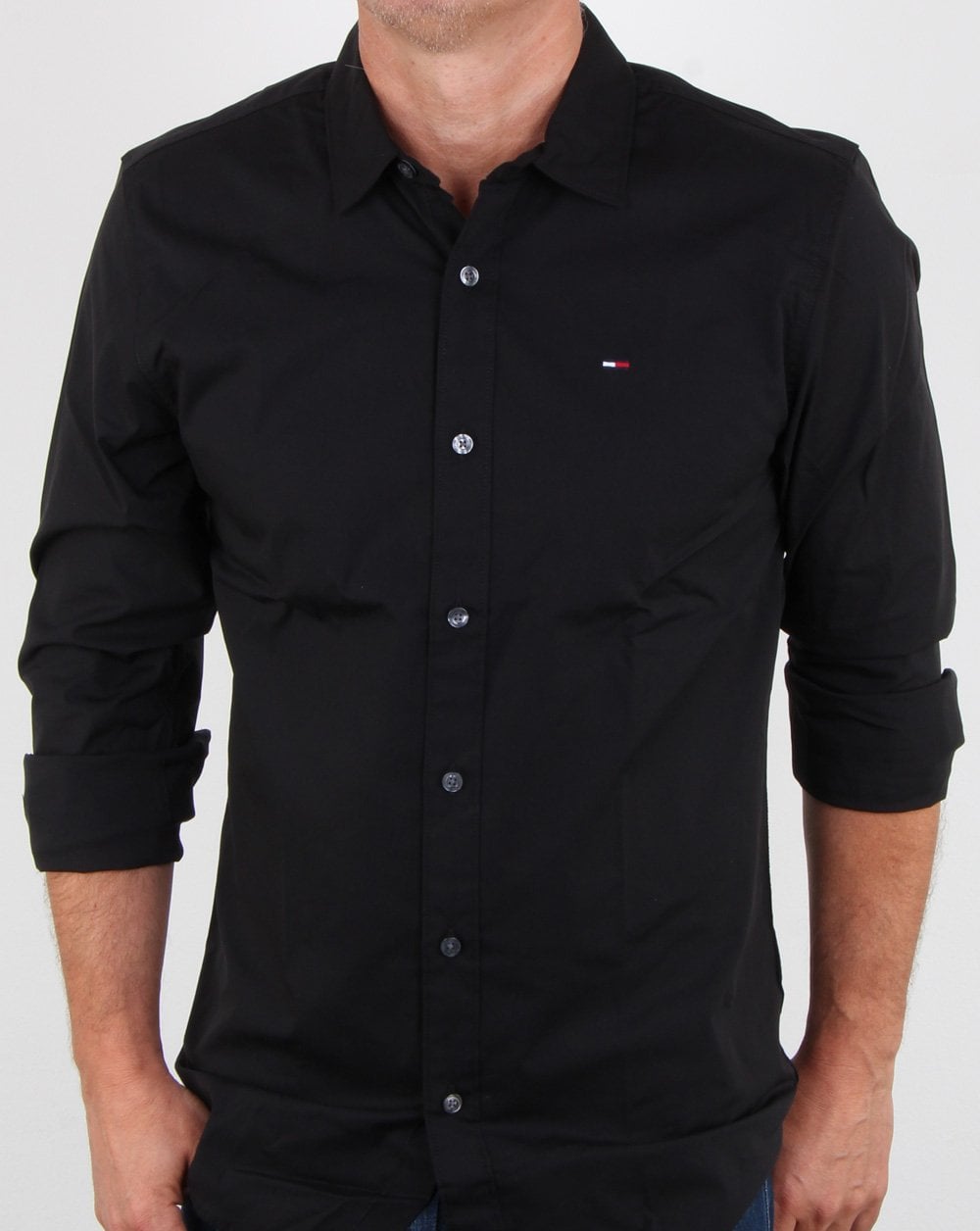 Tommy Jeans Cotton Stretch Shirt Black