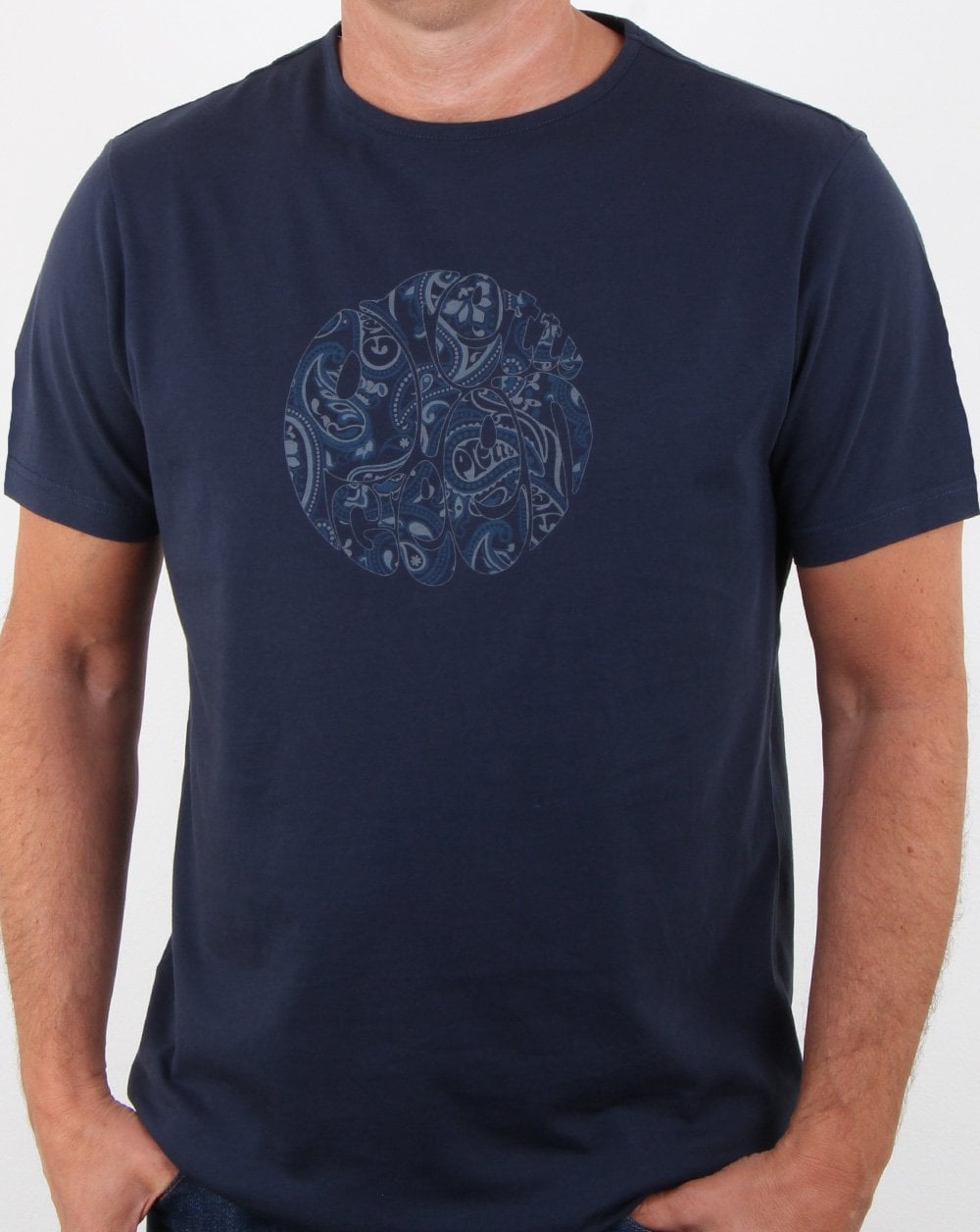 Pretty Green Paisley Logo T Shirt Navy Tonal