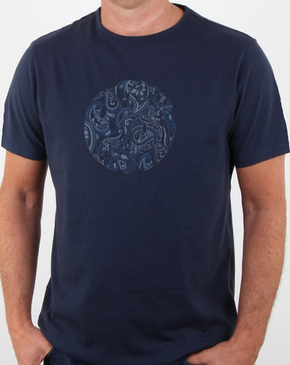 Pretty Green Paisley Logo T Shirt Navy Tonal
