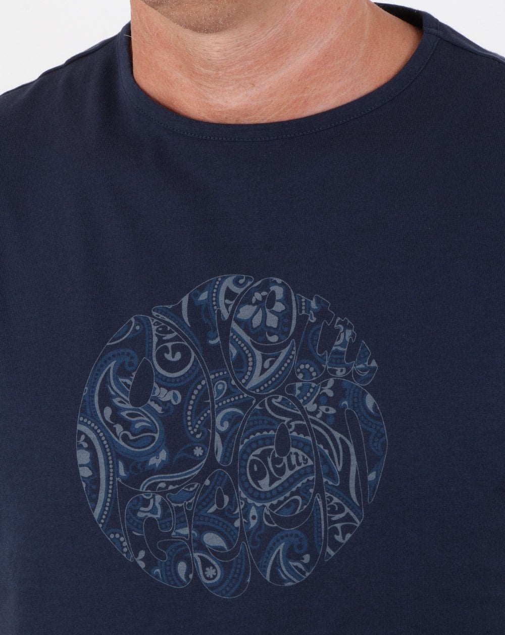 Pretty Green Paisley Logo T Shirt Navy Tonal