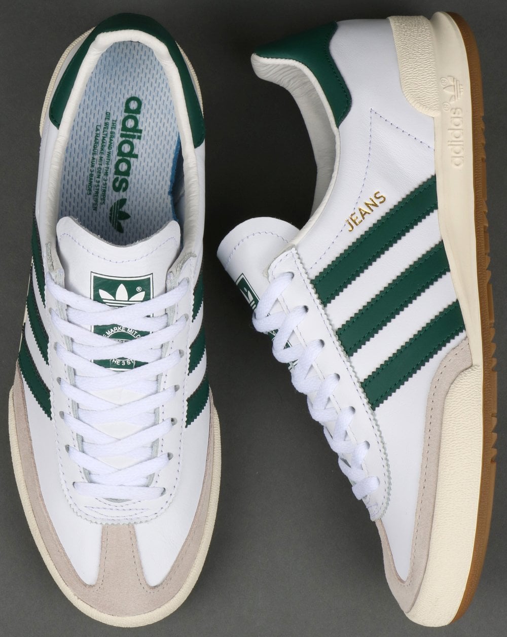 Adidas Jeans Leather Trainers White/Green