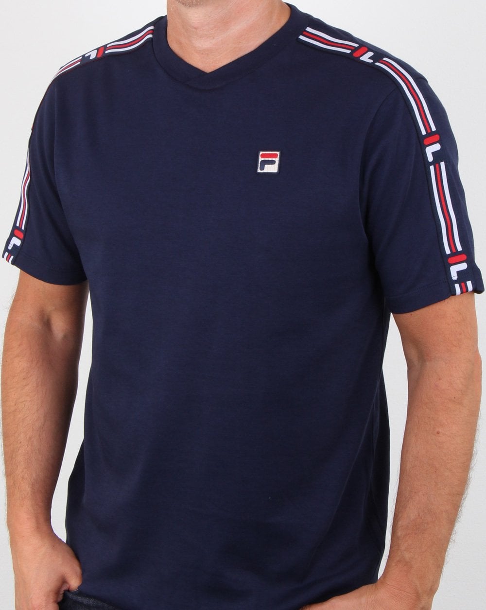 Fila Vintage Heath Tape T Shirt Navy/red/white
