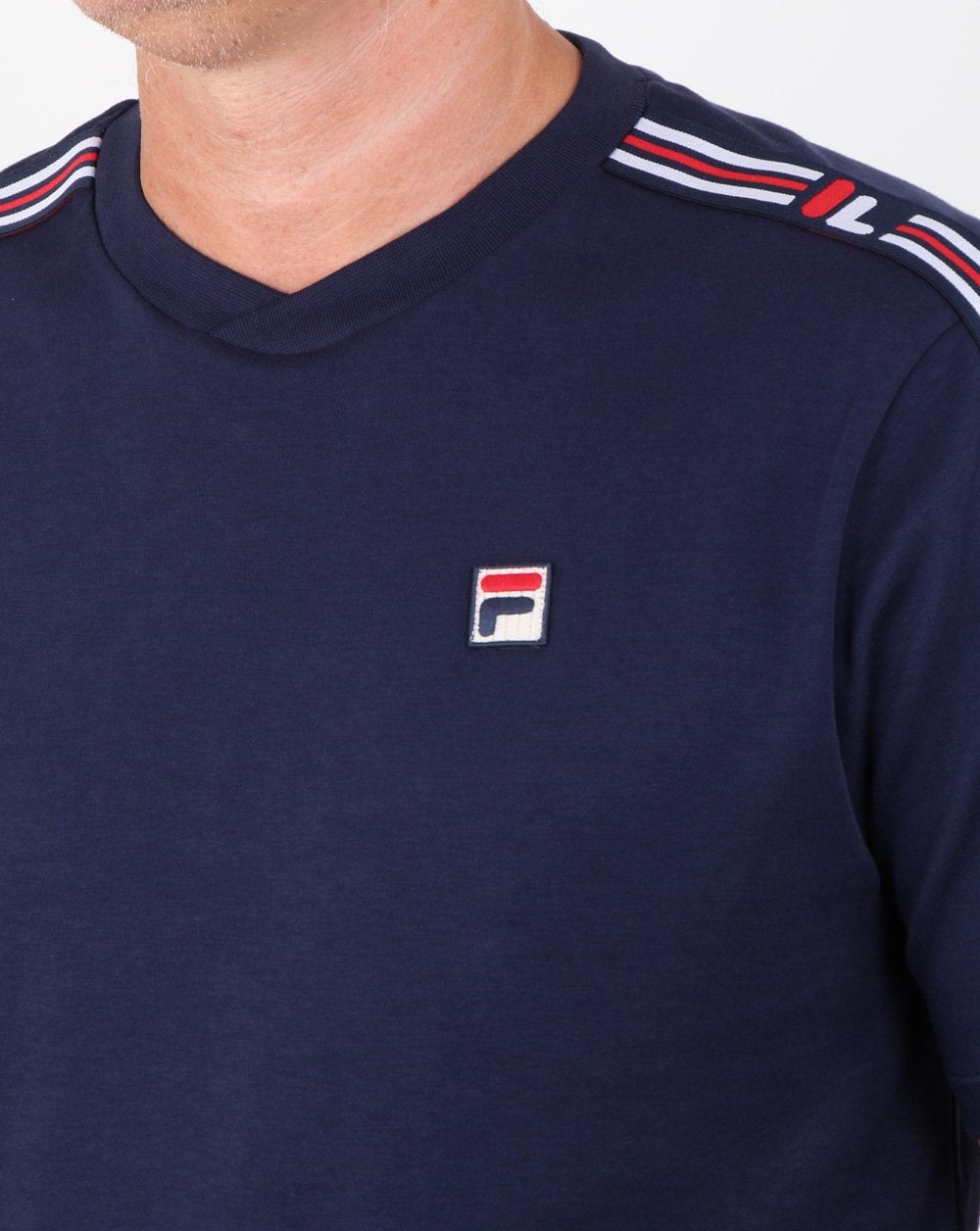 Fila Vintage Heath Tape T Shirt Navy/red/white