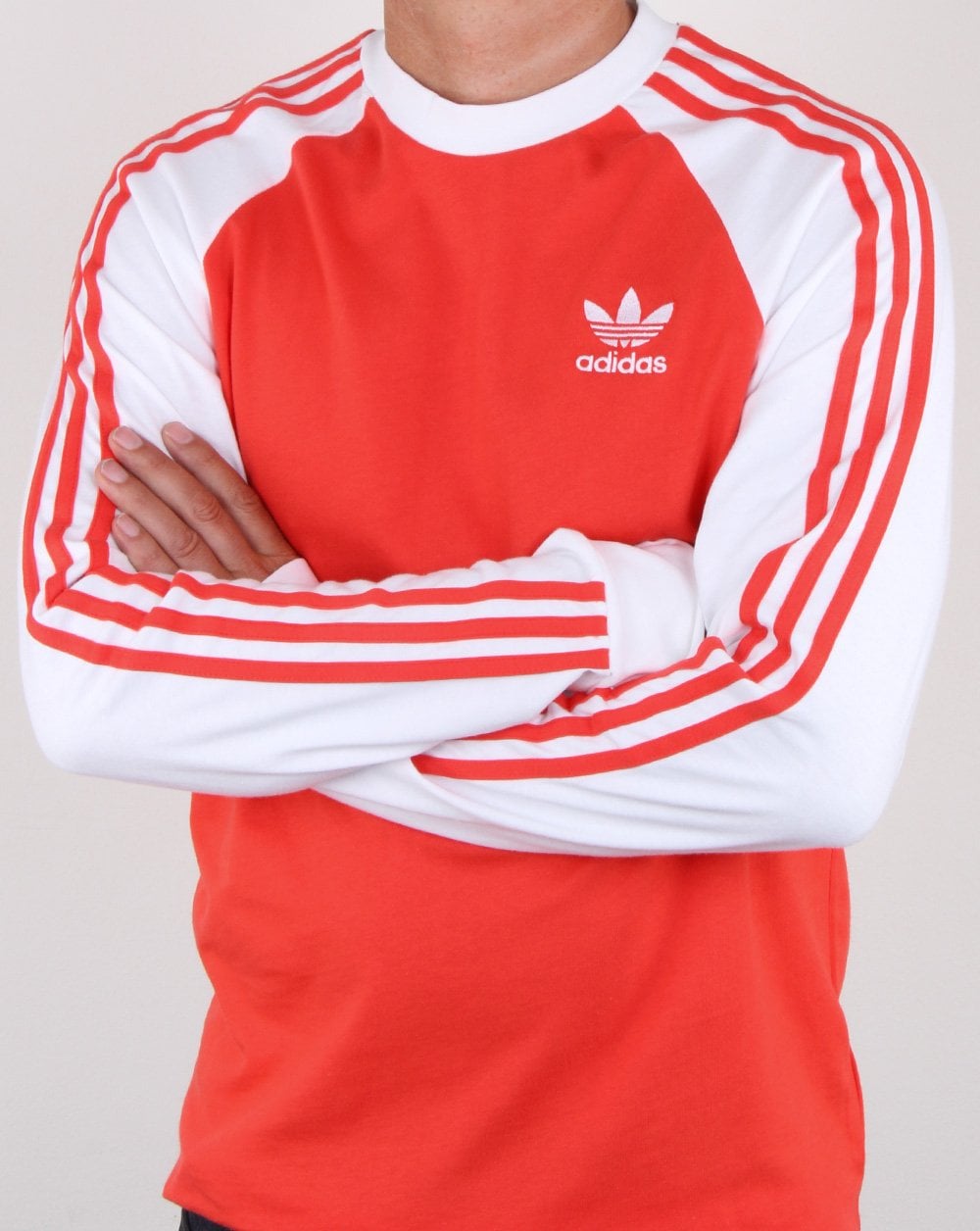 Adidas Originals 3 Stripes Long Sleeve T Shirt Bright Red