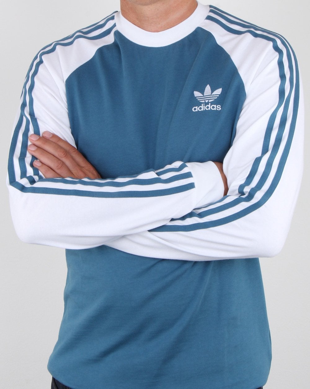 Adidas Originals 3 Stripes Long Sleeve T Shirt Blanch Blue