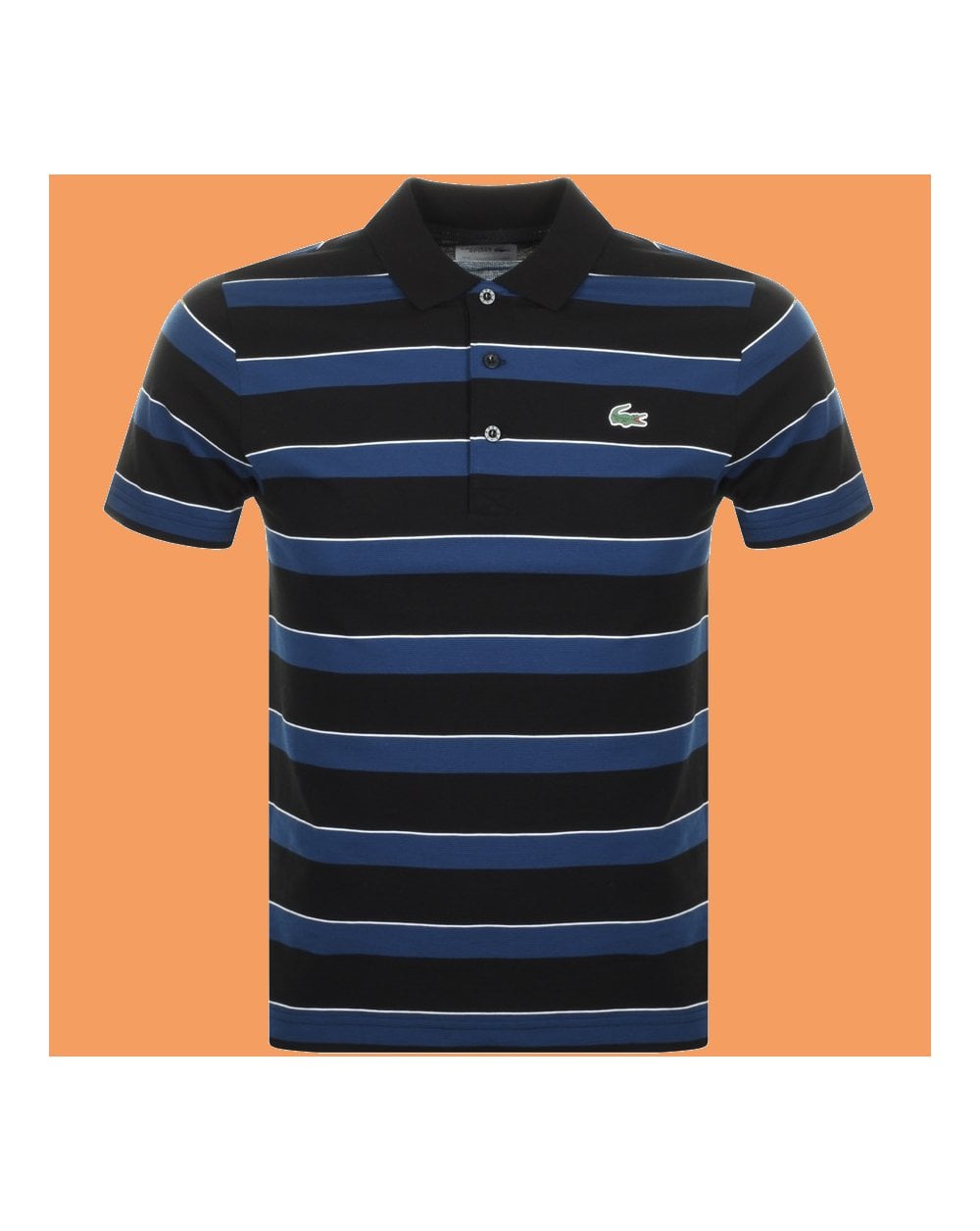 Lacoste Striped Polo Shirt Black/royal Blue
