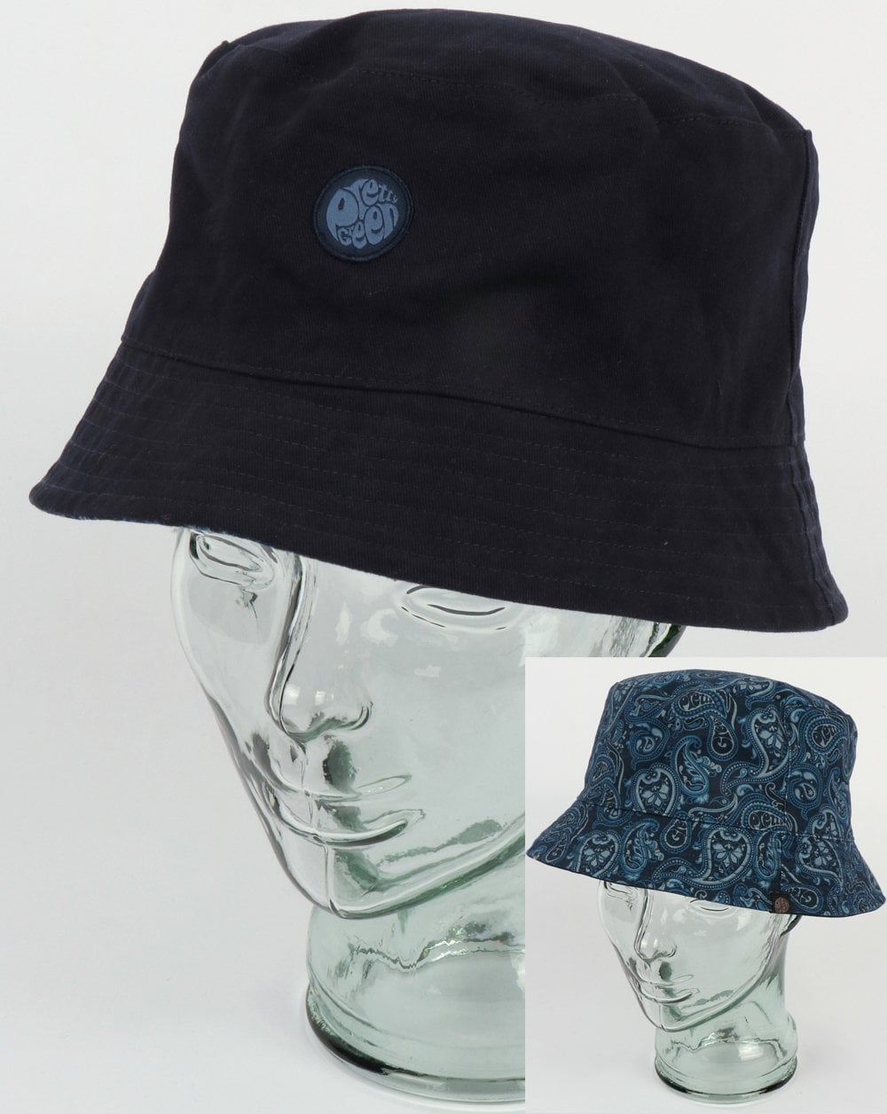 Pretty Green Reversible Tonal Paisley Bucket Hat Navy