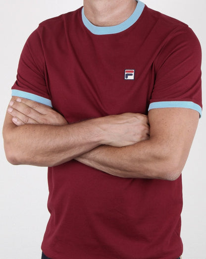 Fila Vintage Ringer T Shirt Claret - Sky