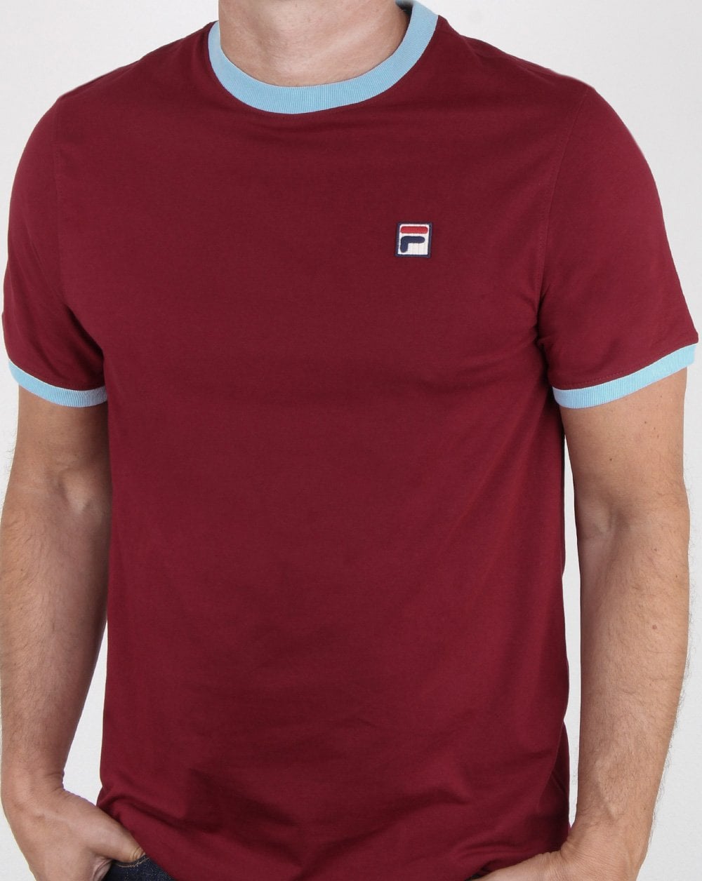 Fila Vintage Ringer T Shirt Claret - Sky