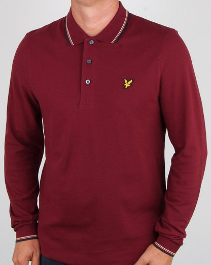 Lyle And Scott Long Sleeve Tipped Polo Shirt Claret Jug