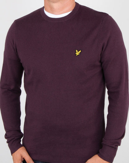 Lyle And Scott Cotton Merino Crew Jumper Deep Plum