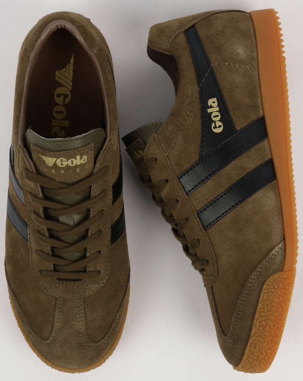 Gola Harrier Suede Trainers Khaki/Black/Stone
