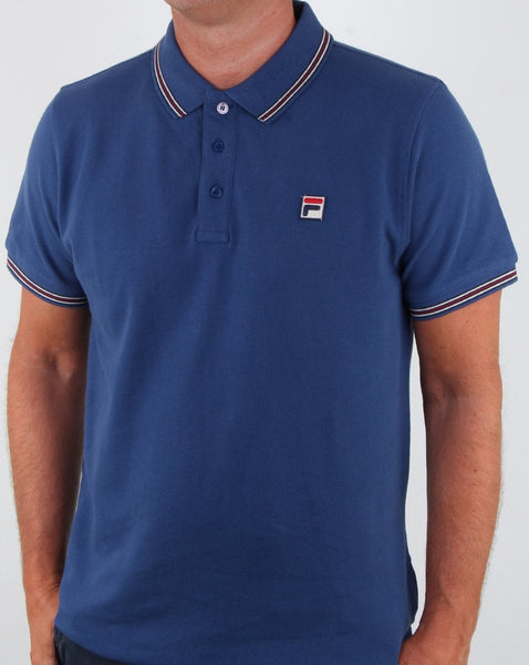 Fila Vintage Tipped Polo Shirt Mid Blue