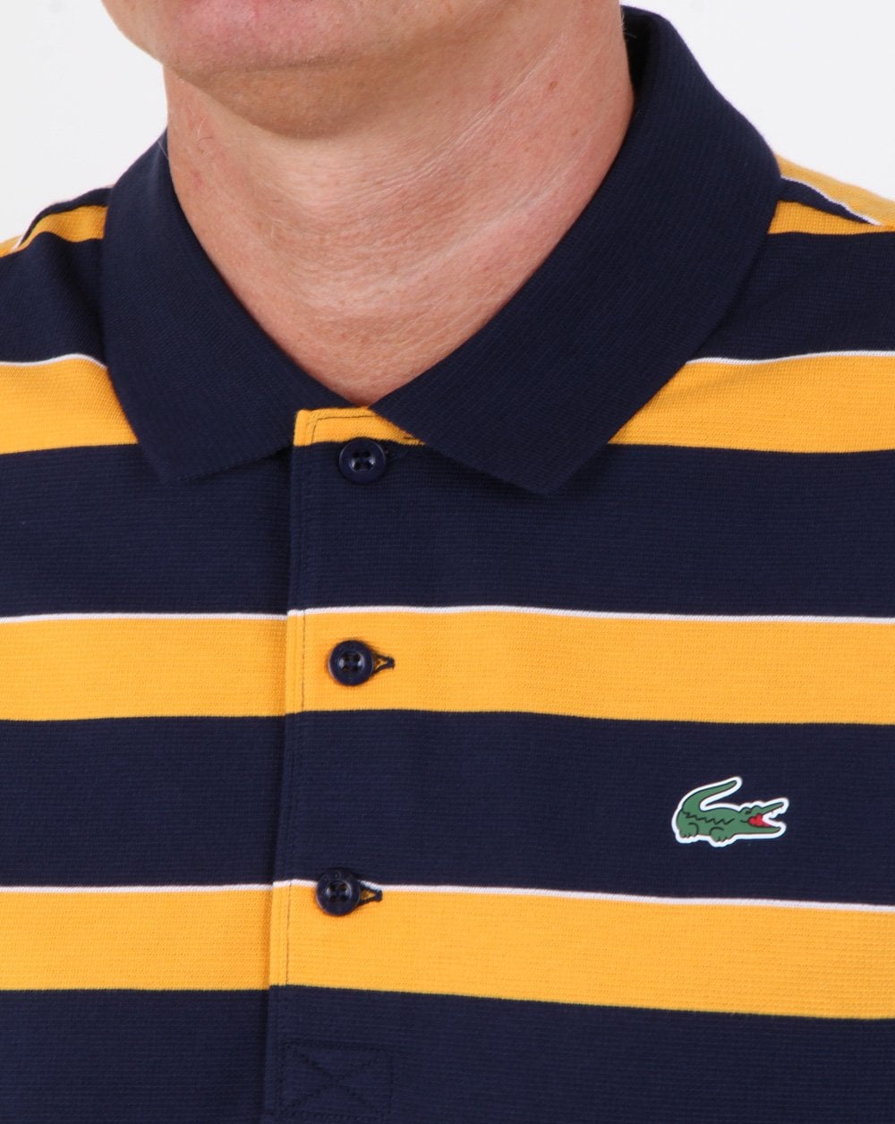 Lacoste Striped Polo Shirt Navy/Yellow